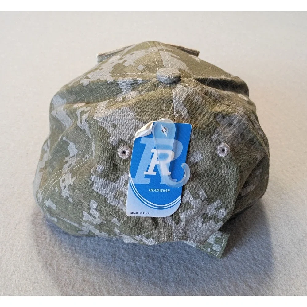 US Flag Cap‎ Hat Adult Adjustable Green Camo Multi Patch Design R Headwear NWT